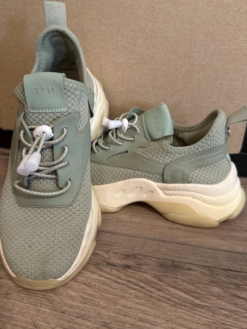 Steve Madden Sage Green and Cream Chunky Athletic Sneakers